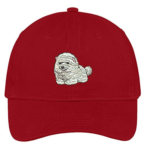 Trendy Apparel Shop Pomeranian Puppy Embroidered Low Profile Soft Cotton Brushed Cap