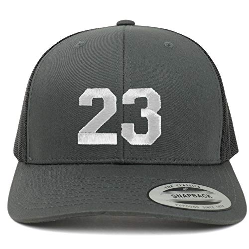 Trendy Apparel Shop Number 23 White Thread Embroidered Retro Trucker Mesh Cap