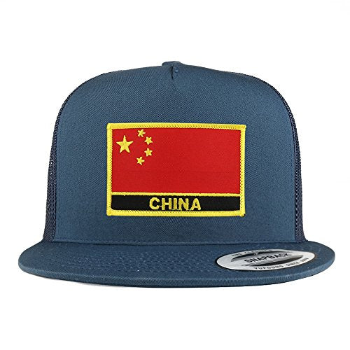 Trendy Apparel Shop China Flag 5 Panel Flatbill Trucker Mesh Snapback Cap