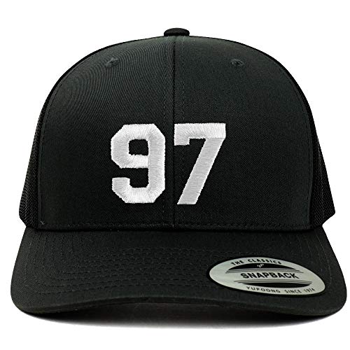 Trendy Apparel Shop Number 97 White Thread Embroidered Retro Trucker Mesh Cap