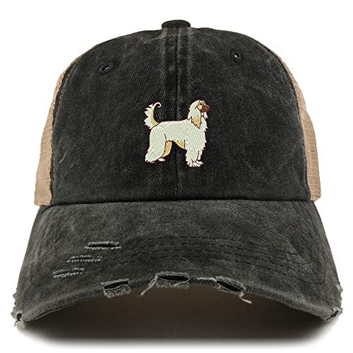 Trendy Apparel Shop Afghan Dog Embroidered Frayed Bill Trucker Mesh Back Cap