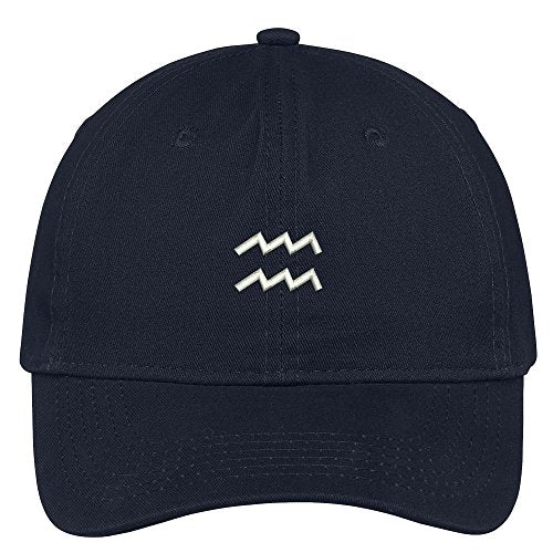 Trendy Apparel Shop Aquarius Zodiac Signs Embroidered Soft Crown 100% Brushed Cotton Cap