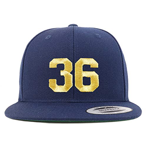 Trendy Apparel Shop Number 36 Gold Thread Flat Bill Snapback Baseball Cap