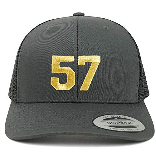 Trendy Apparel Shop Number 57 Gold Thread Embroidered Retro Trucker Mesh Cap