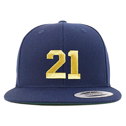 Trendy Apparel Shop Number 21 Gold Thread Flat Bill Snapback Baseball Cap