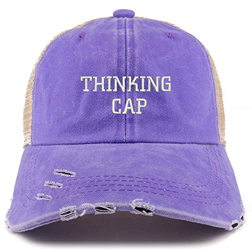 Trendy Apparel Shop Thinking Cap Washed Front Mesh Back Frayed Bill Cap