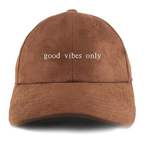 Trendy Apparel Shop Good Vibes Only Embroidered Faux Suede Leather Adjustable Cap