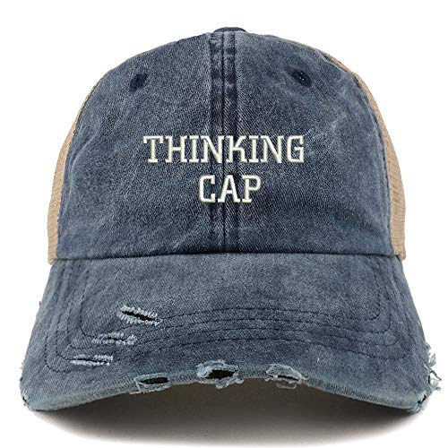 Trendy Apparel Shop Thinking Cap Washed Front Mesh Back Frayed Bill Cap