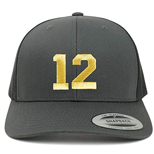 Trendy Apparel Shop Number 12 Gold Thread Embroidered Retro Trucker Mesh Cap