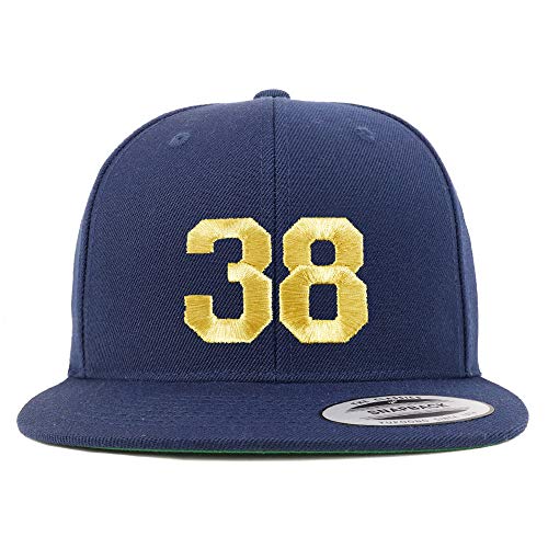 Trendy Apparel Shop Number 38 Gold Thread Flat Bill Snapback Baseball Cap