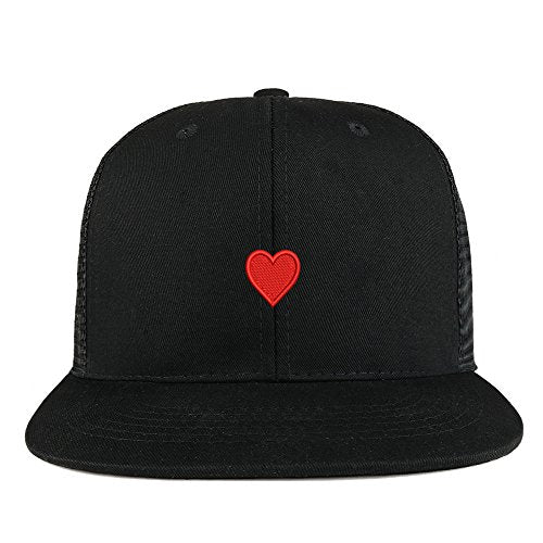 Trendy Apparel Shop Emoticon Heart Embroidered Cotton Flat Bill Mesh Back Trucker Cap