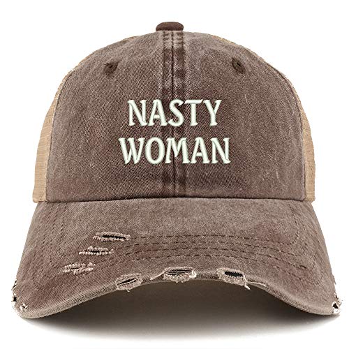 Trendy Apparel Shop Nasty Woman Washed Front Mesh Back Frayed Bill Cap