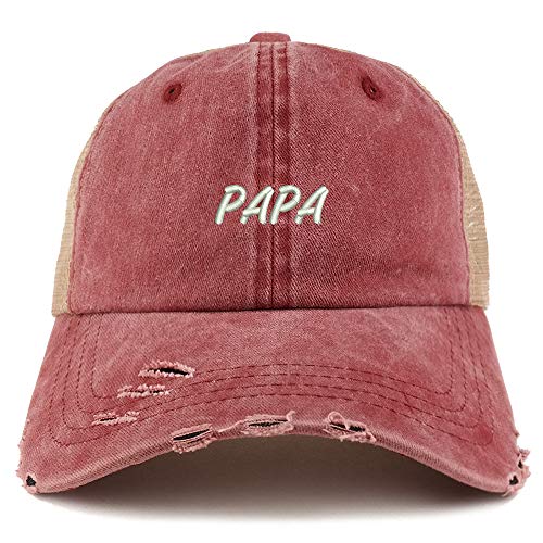 Trendy Apparel Shop PAPA Embroidered Washed Front Mesh Back Frayed Bill Cap