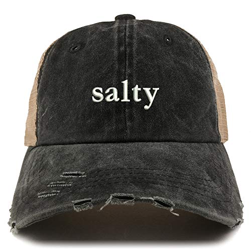 Trendy Apparel Shop Salty Embroidered Washed Front Mesh Back Frayed Bill Cap