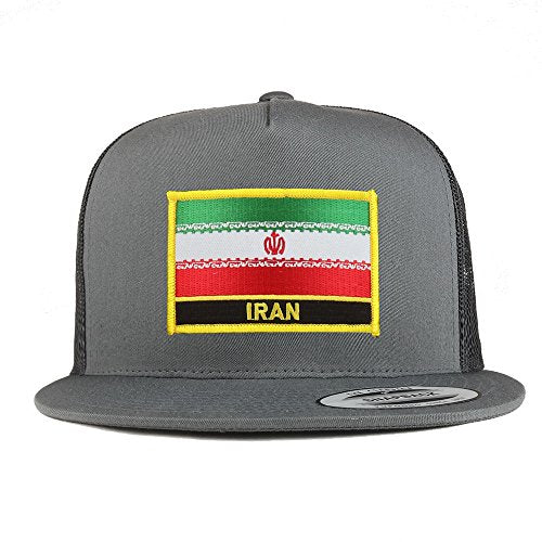 Trendy Apparel Shop Iran Flag 5 Panel Flatbill Trucker Mesh Snapback Cap