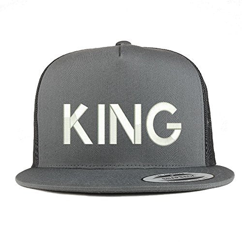 Trendy Apparel Shop King Embroidered 5 Panel Flat Bill Trucker Mesh Back Cap