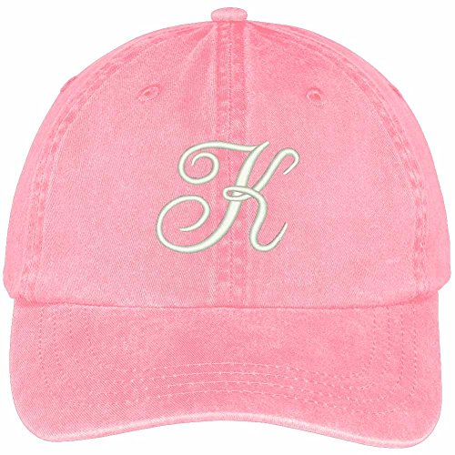 Trendy Apparel Shop Letter K Script Monogram Font Embroidered Washed Cotton Cap