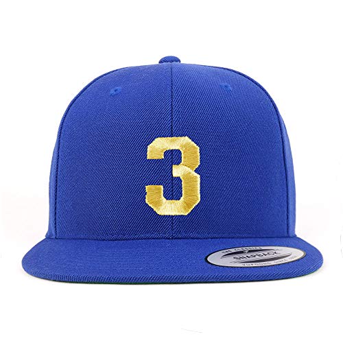 Trendy Apparel Shop Number 3 Gold Thread Flat Bill Snapback Baseball Cap