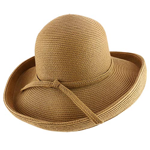 Trendy Apparel Shop Women's UPF 50+ Soft Paper Braid Large Kettle Brim Sun Hat