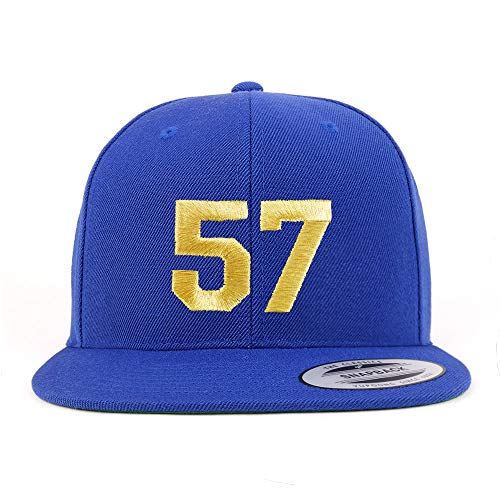 Trendy Apparel Shop Number 57 Gold Thread Flat Bill Snapback Baseball Cap