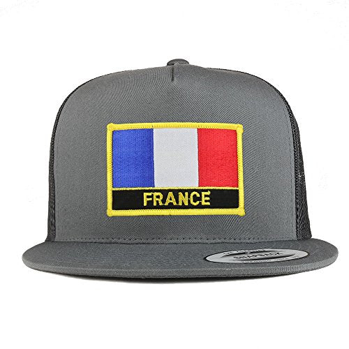 Trendy Apparel Shop France Flag 5 Panel Flatbill Trucker Mesh Snapback Cap