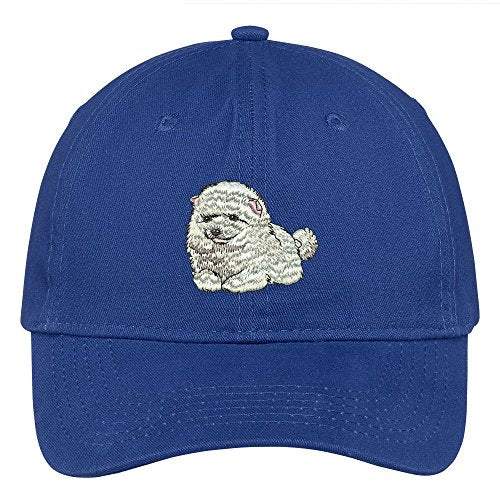 Trendy Apparel Shop Pomeranian Puppy Embroidered Low Profile Soft Cotton Brushed Cap