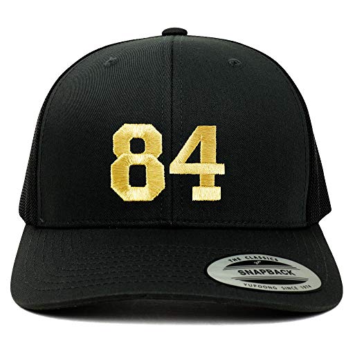 Trendy Apparel Shop Number 84 Gold Thread Embroidered Retro Trucker Mesh Cap