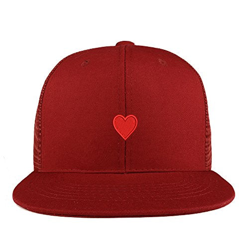 Trendy Apparel Shop Emoticon Heart Embroidered Cotton Flat Bill Mesh Back Trucker Cap