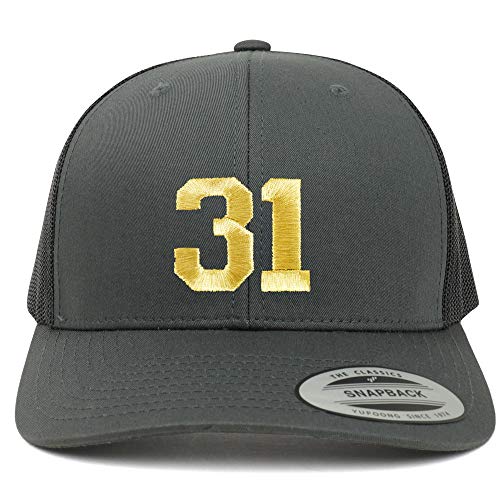 Trendy Apparel Shop Number 31 Gold Thread Embroidered Retro Trucker Mesh Cap