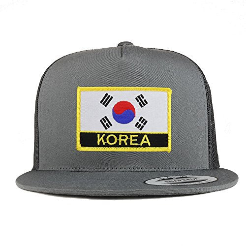 Trendy Apparel Shop Korea Flag 5 Panel Flatbill Trucker Mesh Snapback Cap