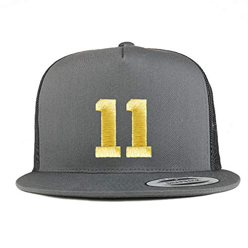 Trendy Apparel Shop Number 11 Gold Thread Embroidered Flat Bill 5 Panel Trucker Cap