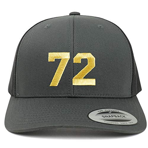 Trendy Apparel Shop Number 72 Gold Thread Embroidered Retro Trucker Mesh Cap