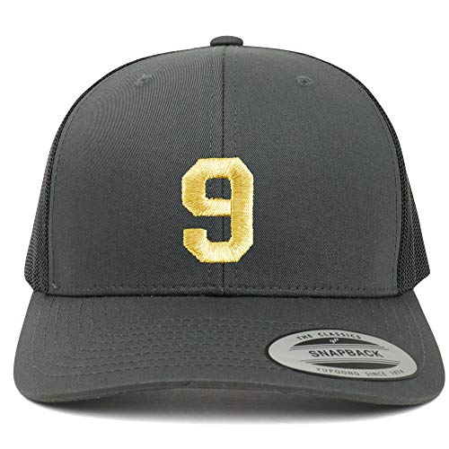 Trendy Apparel Shop Number 9 Gold Thread Embroidered Retro Trucker Mesh Cap