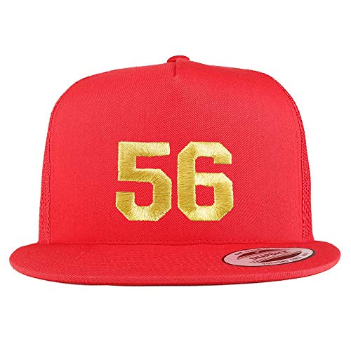 Trendy Apparel Shop Number 56 Gold Thread Embroidered Flat Bill 5 Panel Trucker Cap