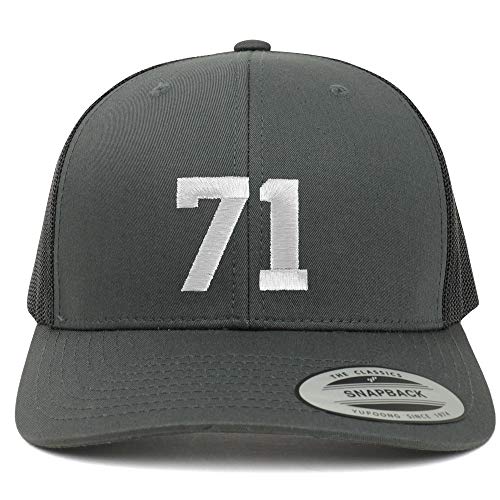 Trendy Apparel Shop Number 71 White Thread Embroidered Retro Trucker Mesh Cap