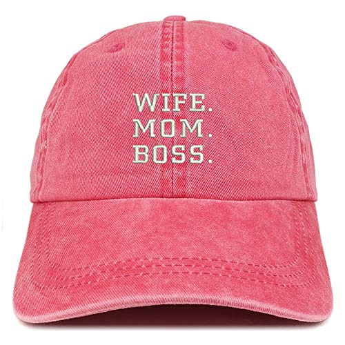 Trendy Apparel Shop Wife Mom Boss Embroidered Washed Cotton Adjustable Cap