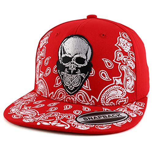 Trendy Apparel Shop Paisley Bandana Skull Embroidered Flatbill Baseball Cap