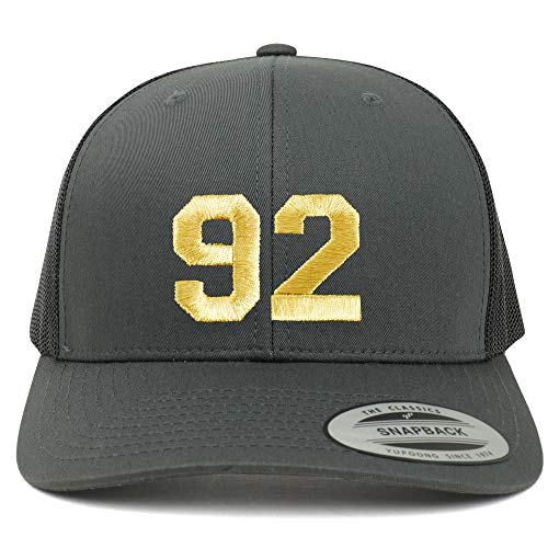 Trendy Apparel Shop Number 92 Gold Thread Embroidered Retro Trucker Mesh Cap