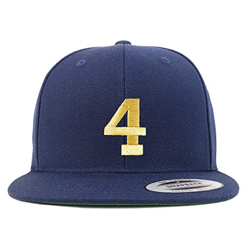 Trendy Apparel Shop Number 4 Gold Thread Flat Bill Snapback Baseball Cap