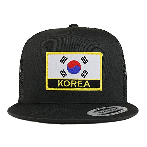 Trendy Apparel Shop Korea Flag 5 Panel Flatbill Trucker Mesh Snapback Cap