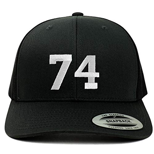 Trendy Apparel Shop Number 74 White Thread Embroidered Retro Trucker Mesh Cap