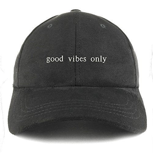 Trendy Apparel Shop Good Vibes Only Embroidered Faux Suede Leather Adjustable Cap