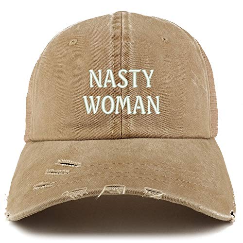 Trendy Apparel Shop Nasty Woman Washed Front Mesh Back Frayed Bill Cap