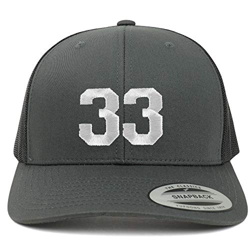 Trendy Apparel Shop Number 33 White Thread Embroidered Retro Trucker Mesh Cap