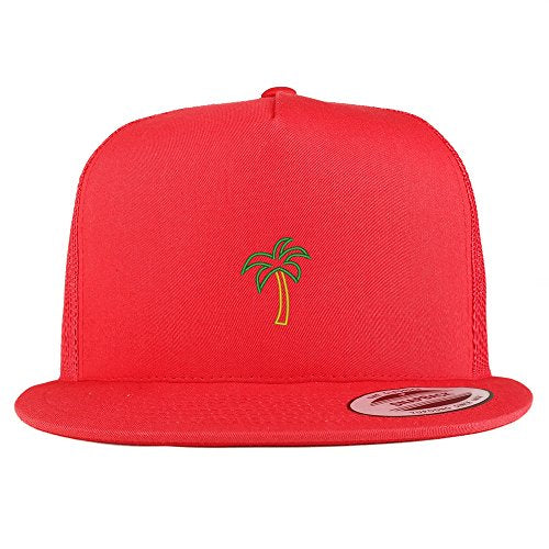 Trendy Apparel Shop Palm Tree Embroidered 5 Panel Flat Bill Trucker Mesh Back Cap