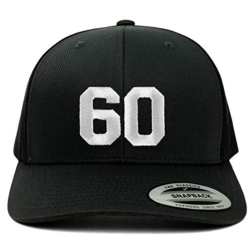 Trendy Apparel Shop Number 60 White Thread Embroidered Retro Trucker Mesh Cap