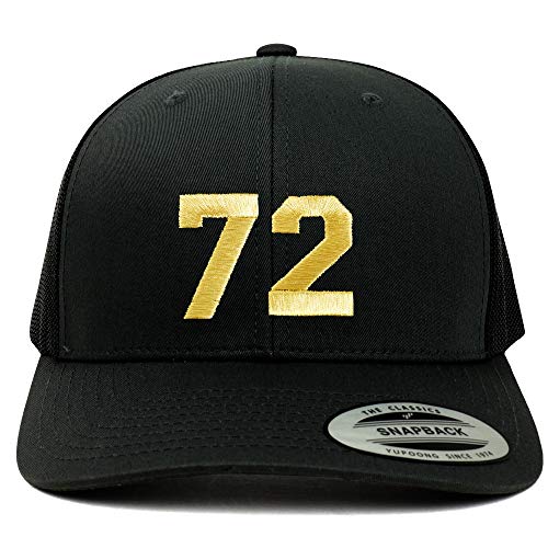 Trendy Apparel Shop Number 72 Gold Thread Embroidered Retro Trucker Mesh Cap