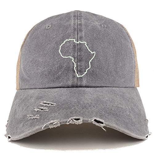 Trendy Apparel Shop Africa Map Outline Washed Front Mesh Back Frayed Bill Cap