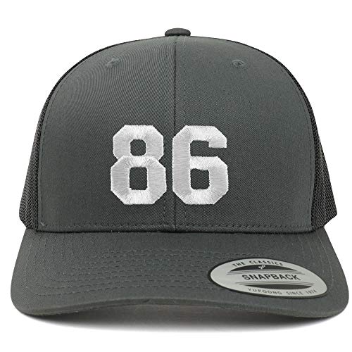 Trendy Apparel Shop Number 86 White Thread Embroidered Retro Trucker Mesh Cap