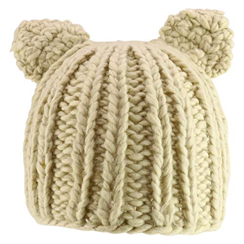 Trendy Apparel Shop Youth Size Girl's Kitten Ears Accent Ribbed Knit Beanie Cap - Beige - Youth